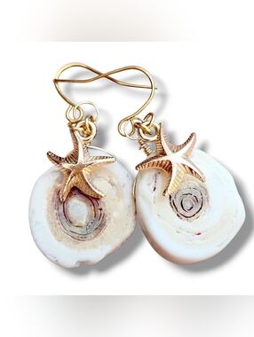 Coral Gold Starfish Earrings Natural Beach Summer Travel Jewelry